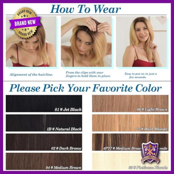 Real Human Hair Topper 150% Density Lace Base Clip-In Hair Extension main image 4